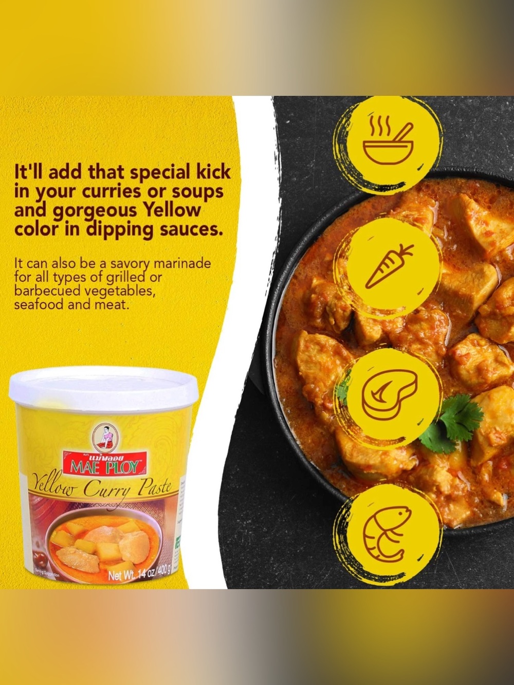 Mae Ploy Thai Yellow Curry Paste for Restaurant-Quality Curries Aromatic Blend